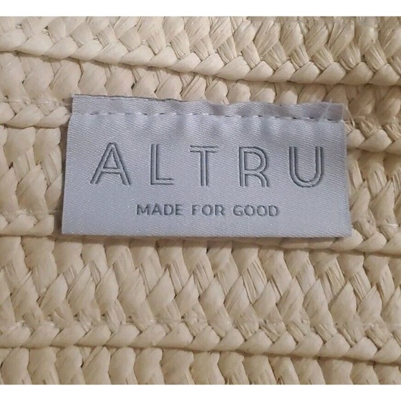 Altru Medium 100% Paper Straw Tan White Double Handles Tote Bag Purse - Picture 8 of 8